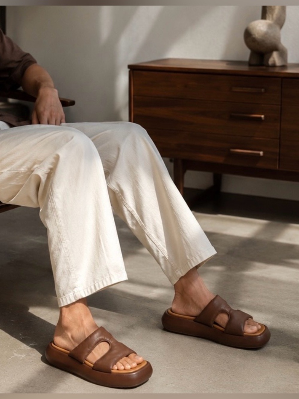 Eckhaus Latta Zee Leather Platform Slides in Brown Size US 10